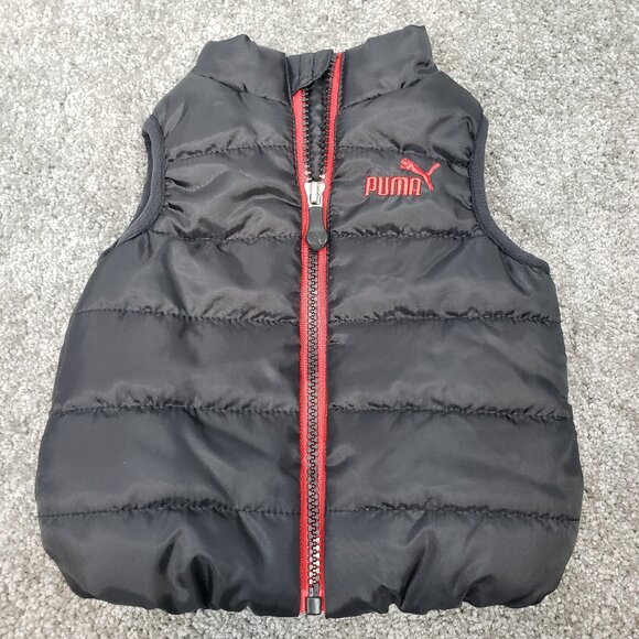 Puma Baby Boys Vest 6/9 Months 100% Polyester Black & Red Puffer Full Zip / A232 - Picture 1 of 4